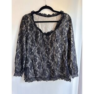 Vintage Black Lace Sheer Button Front Blouse